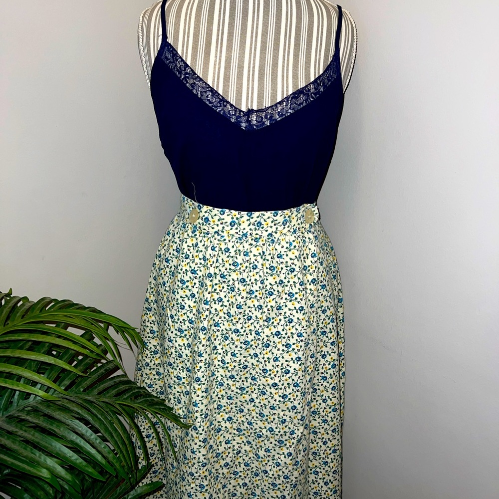 Vintage Floral Linen Blend Skirt